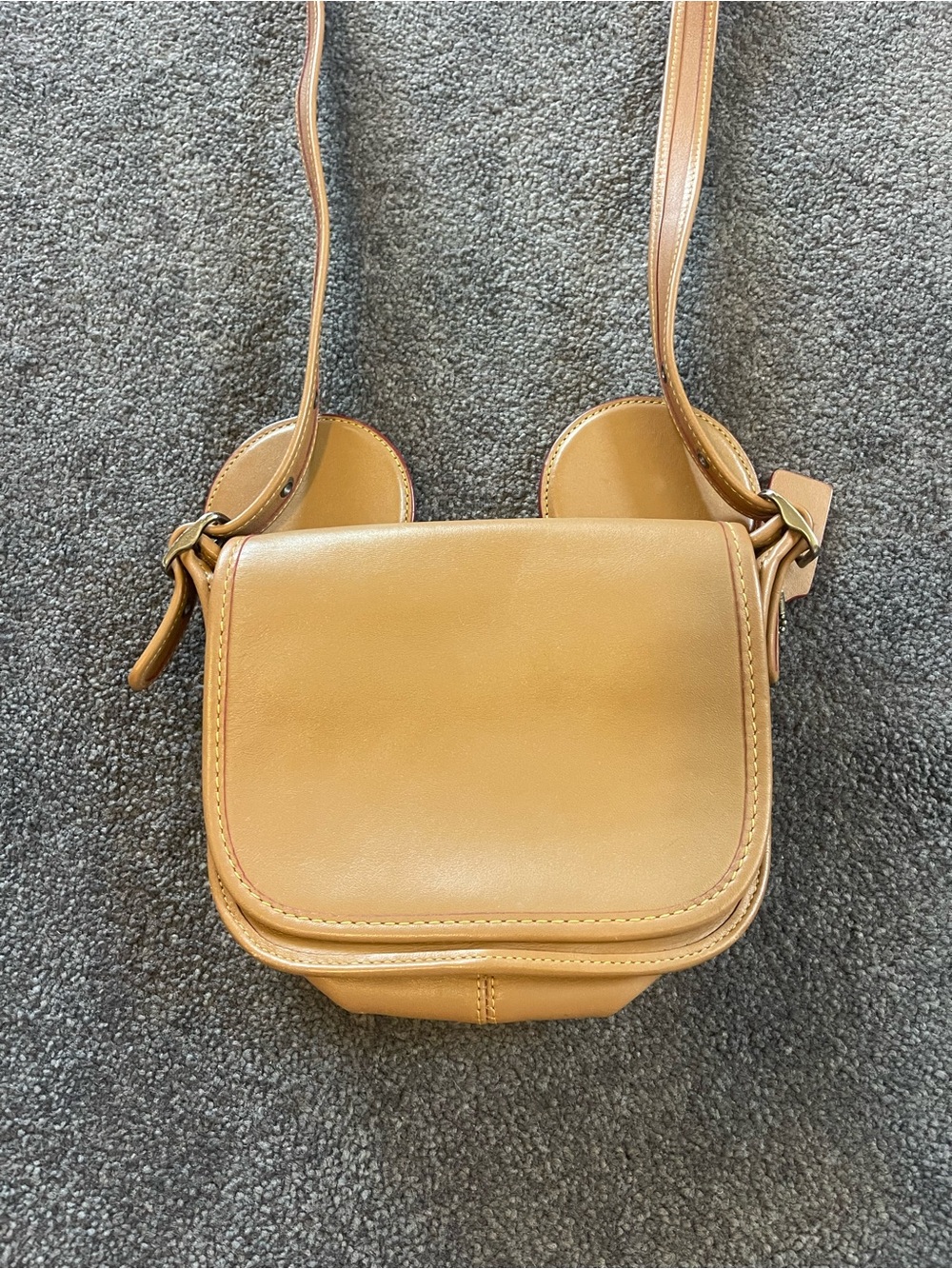 Coach Mickey Mouse Tan Leather Crossbody Bag with Adjustable Strap